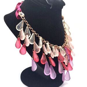 Coldwater Creek Lucite Acrylic Transparent Teardrop Bib Statement Necklace 21in